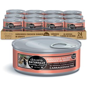 Dave's Pet Food Naturally Healthy Grain-Free Shredded Salmon Dinner in Gravy Canned Wet Cat Food, 5.5-oz, case of 24