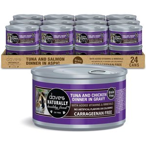 Dave's Pet Food Naturally Healthy Tuna & Chicken Dinner in Gravy Grain-Free Wet Cat Food, 3-oz can, case of 24