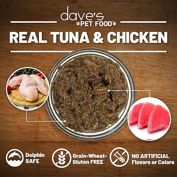Show full view: Dave's Pet Food Naturally Healthy Tuna & Chicken Dinner in Gravy Grain-Free Wet Cat Food, 3-oz can, case of 24 slide 5 of 11