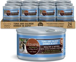 Dave's Pet Food Naturally Healthy Tuna & Salmon Dinner in Aspic Grain-Free Canned Wet Cat Food, 3-oz can, 24 count