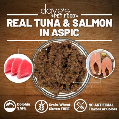 Show full view: Dave's Pet Food Naturally Healthy Tuna & Salmon Dinner in Aspic Grain-Free Canned Wet Cat Food, 5.5-oz can, 24 count slide 5 of 11