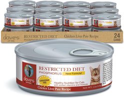 Dave's Pet Food Restricted Diet Phosphorus Chicken Liver & Chicken in Juice Pate Wet Canned Cat Food, 5.5-oz, case of 24