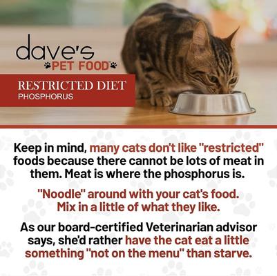 Show full view: Dave's Pet Food Restricted Diet Phosphorus Chicken Liver & Chicken in Juice Pate Wet Canned Cat Food, 5.5-oz, case of 24 slide 8 of 12