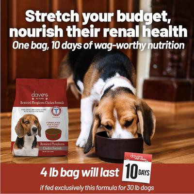 Show full view: Dave's Pet Food Restricted Phosphorus Chicken Formula Kidney Support Crumble Dog Food, 4-lb bag slide 9 of 13