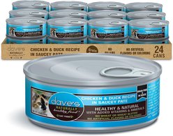 Dave's Pet Food Saucey Pate Chicken & Duck Recipe Grain-Free Canned Wet Cat Food, 5.5-oz can, case of 24