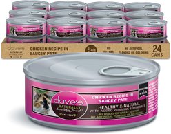 Dave's Pet Food Saucey Pate Chicken Recipe Grain-Free Wet Canned Cat Food, 5.5-oz can, case of 24
