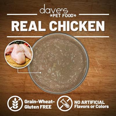 Show full view: Dave's Pet Food Saucey Pate Chicken Recipe Grain-Free Wet Canned Cat Food, 5.5-oz can, case of 24 slide 5 of 9