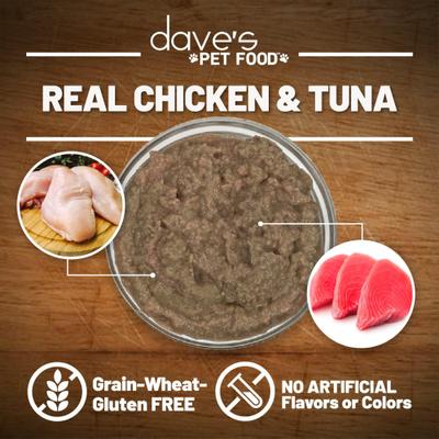 Show full view: Dave's Pet Food Saucey Pate Chicken & Tuna Recipe Grain-Free Canned Wet Cat Food, 5.5-oz can, case of 24 slide 5 of 9