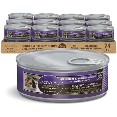 Dave's Pet Food Dave's Pet Food Saucey Pate Chicken & Turkey Recipe Grain-Free Canned Wet Cat Food, 5.5-oz can, case of 24