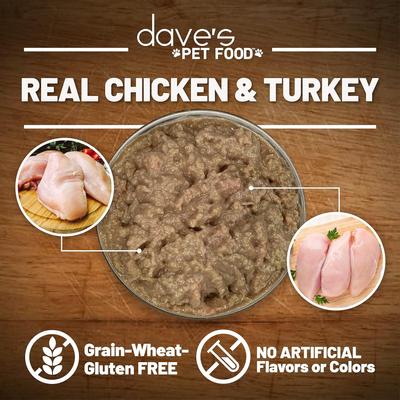 Show full view: Dave's Pet Food Saucey Pate Chicken & Turkey Recipe Grain-Free Canned Wet Cat Food, 5.5-oz can, case of 24 slide 5 of 9