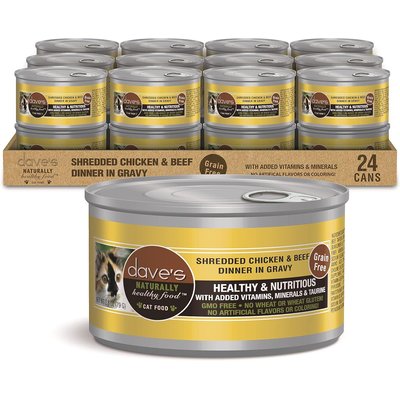 Dave's Pet Food Dave's Pet Food Shredded Chicken & Beef Dinner in Gravy Recipe Grain-Free Canned Wet Cat Food, 2.8-oz can, case of 24