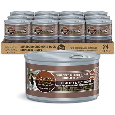 Dave's Pet Food Dave's Pet Food Shredded Chicken & Duck Dinner in Gravy Recipe Grain-Free Canned Wet Cat Food, 2.8-oz can, case of 24