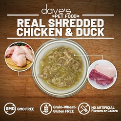 Dave's Pet Food Shredded Chicken & Duck Dinner in Gravy Recipe Grain-Free Canned Wet Cat Food, 2.8-oz can, case of 24 slide 2 of 7