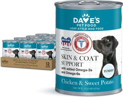Dave's Pet Food Skin & Coat Support Chicken & Sweet Potato Recipe Pate Wet Canned Dog Food, 13.2-oz can, case of 12