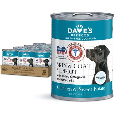 Dave's Pet Food Dave's Pet Food Skin & Coat Support Chicken & Sweet Potato Recipe Pate Wet Canned Dog Food, 13.2-oz can, case of 12