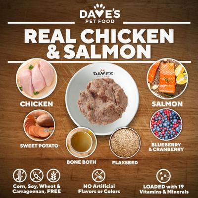 Show full view: Dave's Pet Food Skin & Coat Support Chicken & Sweet Potato Recipe Pate Wet Canned Dog Food, 13.2-oz can, case of 12 slide 6 of 12