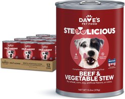Dave's Pet Food Stewlicious Beef & Vegetable Stew. Grain-Free Canned Wet Dog Food, 13.2-oz, case of 12