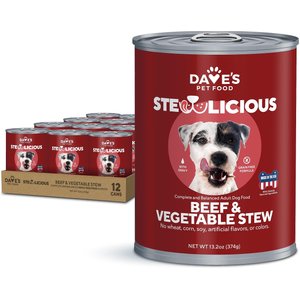 Dave's Pet Food Stewlicious Beef & Vegetable Stew. Grain-Free Canned Wet Dog Food, 13.2-oz, case of 12
