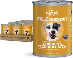 Dave's Pet Food Stewlicious Chicken & Vegetable Stew Grain-Free Canned Wet Dog Food, 13.2-oz, case of 12