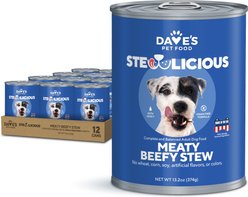 Dave's Pet Food Stewlicious Meaty Beefy Stew, Grain-Free Canned Wet Dog Food, 13.2-oz can, case of 12