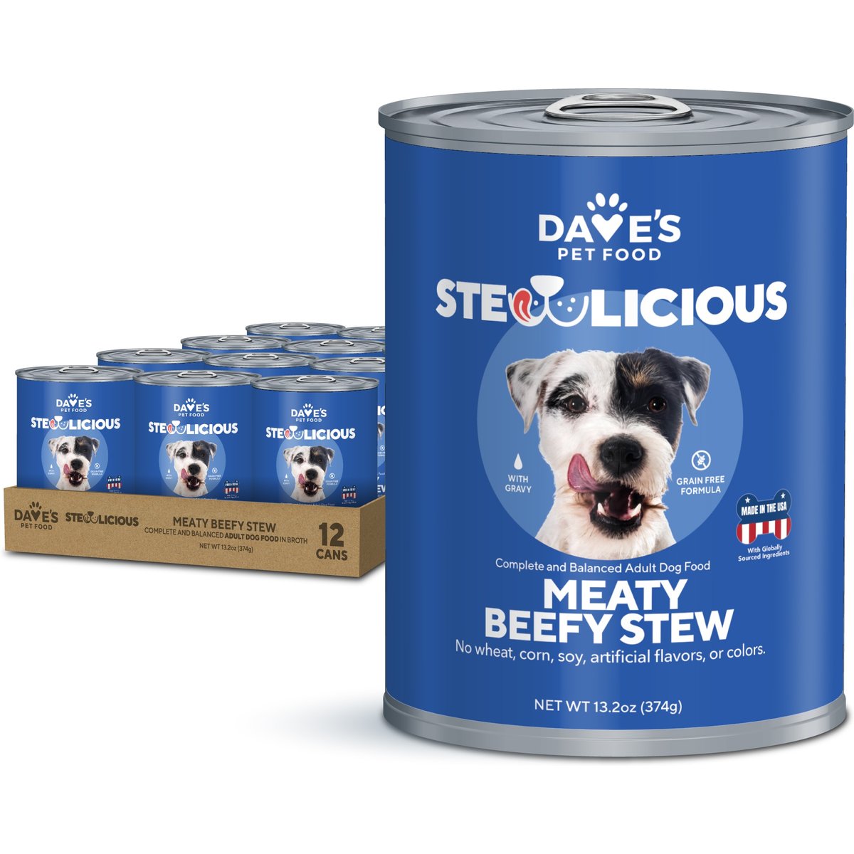 Dave's Pet Food Stewlicious Beefy Stew Canned Dog Food, 13.2-oz, 12 ct