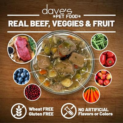 Show full view: Dave's Pet Food Stewlicious Meaty Beefy Stew, Grain-Free Canned Wet Dog Food, 13.2-oz can, case of 12 slide 6 of 11