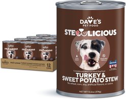 Dave's Pet Food Stewlicious Turkey & Sweet Potato Stew, Grain-Free Canned Wet Dog Food, 13.2-oz, case of 12