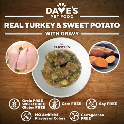 Show full view: Dave's Pet Food Stewlicious Turkey & Sweet Potato Stew, Grain-Free Canned Wet Dog Food, 13.2-oz, case of 12 slide 5 of 10