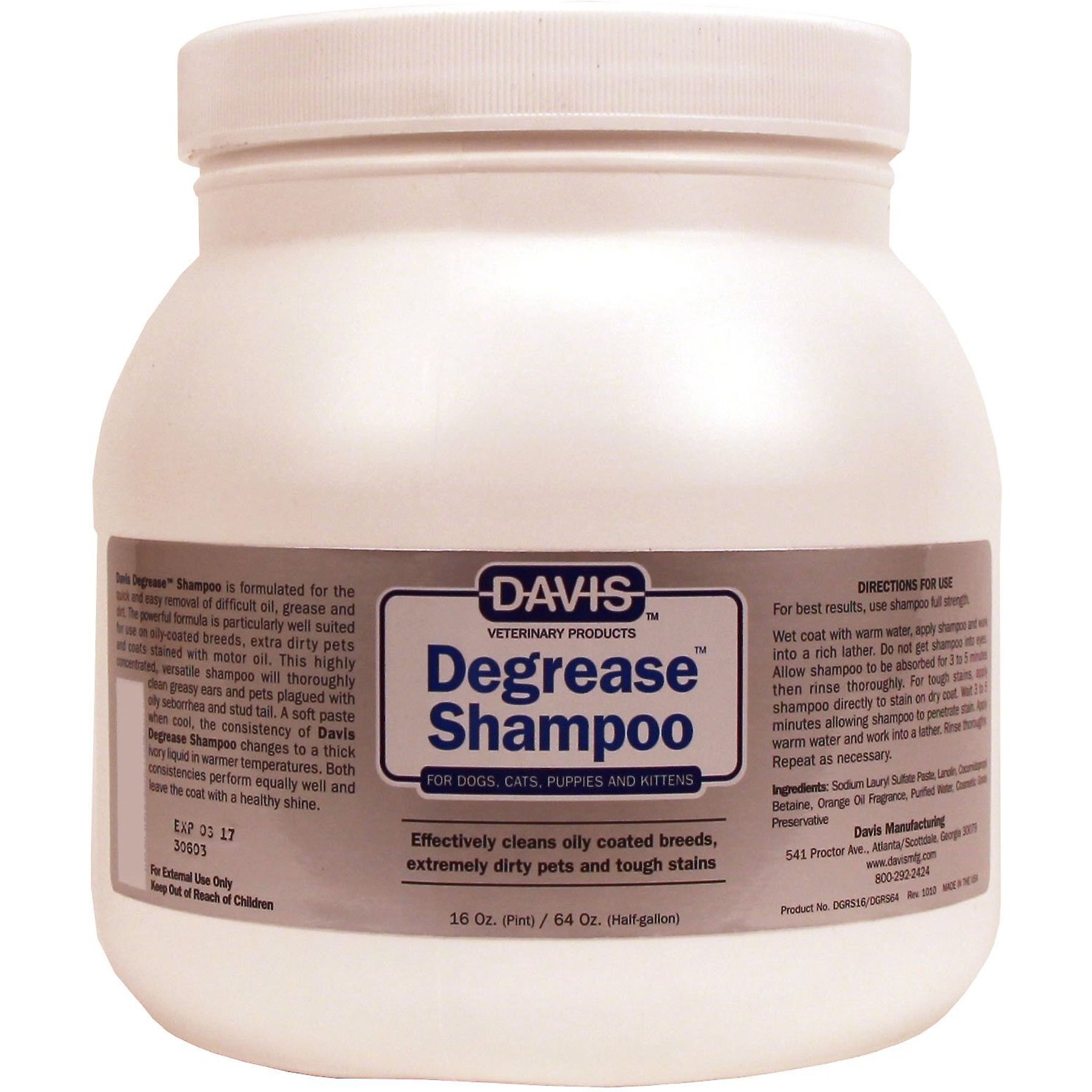 Davis Degrease Dog & Cat Shampoo, 64-fl oz bottle, 2 count
