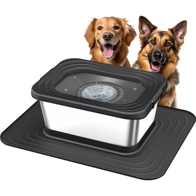 Decflow Decflow 10-L Stainless Steel No Spill Anti-Splash Dog Water Bowl with XX-Large Silicone Mat, Black