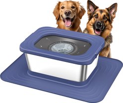Decflow 10-L Stainless Steel No Spill Anti-Splash Dog Water Bowl with XX-Large Silicone Mat, Blue