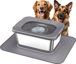 Decflow 10-L Stainless Steel No Spill Anti-Splash Dog Water Bowl with XX-Large Silicone Mat, Grey slide 1 of 9