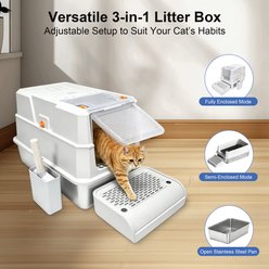 Decflow Enclosed Stainless Steel Cat Litter Box with Lid, Anti-Tracking Pedal & Scoop, White slide 2 of 7