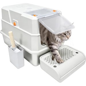 NEEZUKAR Enclosed Stainless Steel Cat Litter Box with Lid, Light