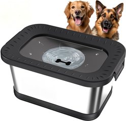 Decflow Stainless Steel No-Spill Anti-Splash Dog Water Bowl with Anti-Skid Mat, 7-L, Black