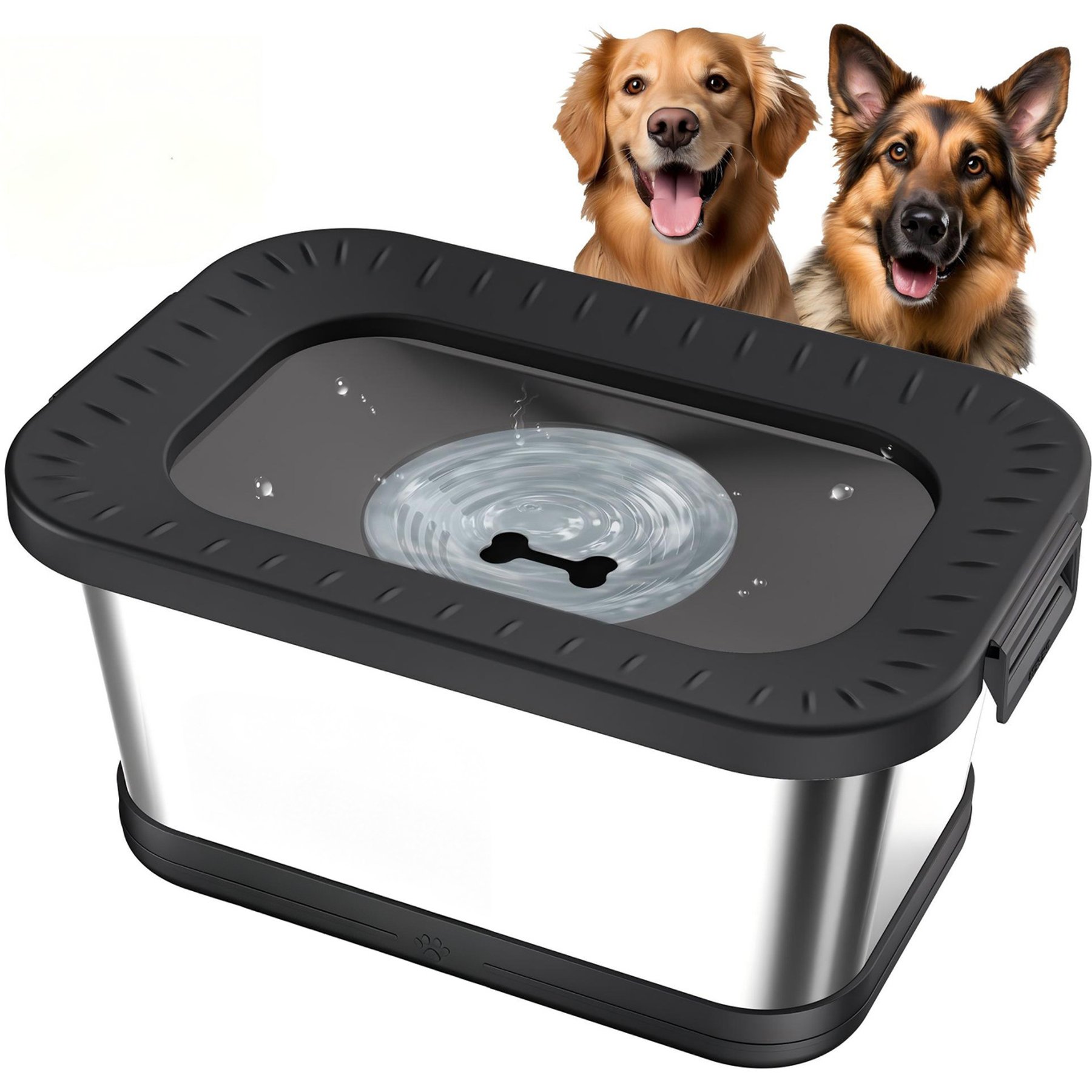 Decflow Stainless Steel No-Spill Anti-Splash Dog Water Bowl with Anti-Skid Mat, 7-L, Black