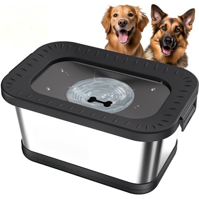 Decflow Decflow Stainless Steel No-Spill Anti-Splash Dog Water Bowl with Anti-Skid Mat, 7-L, Black