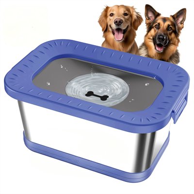 Decflow Decflow Stainless Steel No-Spill Anti-Splash Dog Water Bowl with Anti-Skid Mat, 7-L, Blue