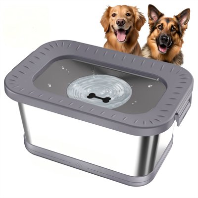 Decflow Decflow Stainless Steel No-Spill Anti-Splash Dog Water Bowl with Anti-Skid Mat, 7-L, Grey