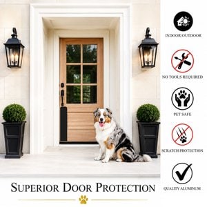 Deck the Door Decor Premium Aluminum Kwik Plates 3M Adhesive Dog Door Scratch Protection Plate, Satin Black, 22 x 4-in