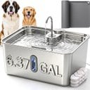 Deftpet Automatic Stainless-Steel Large Dogs Fountain, Silver, 6.37-gal