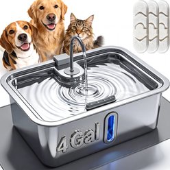 Deftpet Stainless Steel Dog & Cat Water Fountain, Silver, 4-gal/15.14-L