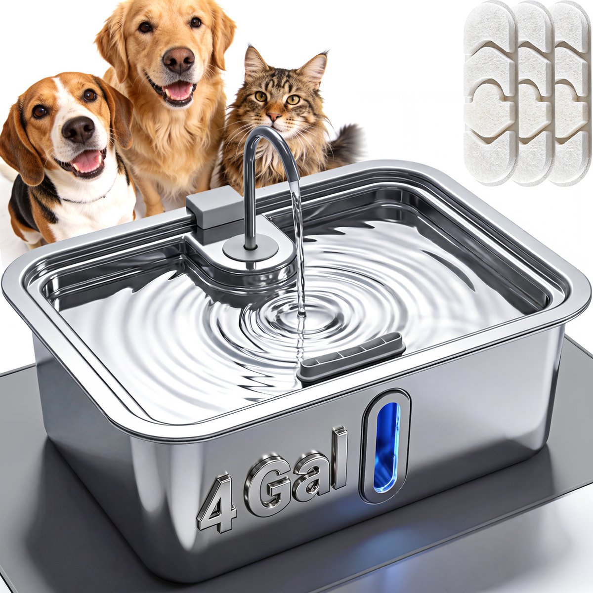 Deftpet Stainless Steel Dog & Cat Water Fountain, 4-gal/15.14-L