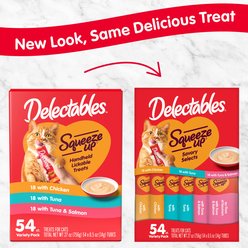 Delectables Squeeze Up Chicken, Tuna, Tuna & Salmon Variety Pack Grain-Free Lickable Cat Treats, 0.5-oz tube, 54 count slide 2 of 9