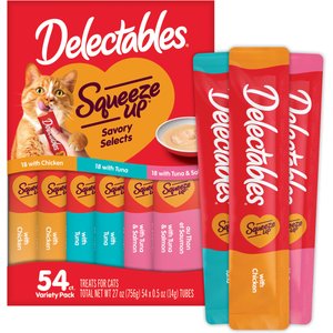 Delectables Squeeze Up Chicken, Tuna, Tuna & Salmon Variety Pack Grain-Free Lickable Cat Treats, 0.5-oz tube, 54 count