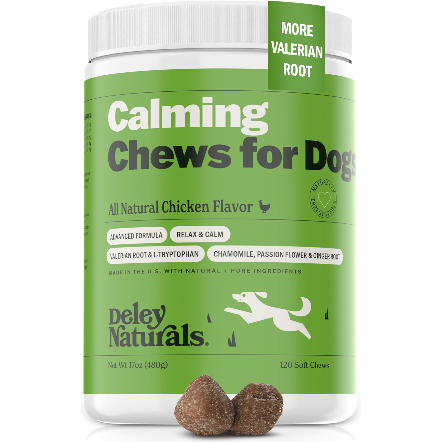Deley Naturals Advanced Calming Chicken Flavor Dog Supplement, 6.35-oz Canister, 60 Count