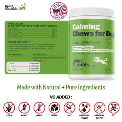 Show full view: Deley Naturals Advanced Calming Chicken Flavor Dog Supplement, 6.35-oz Canister, 60 Count slide 7 of 9