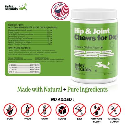 Show full view: Deley Naturals Advanced Hip & Joint Chicken Flavor Dog Supplement, 17-oz Canister, 120 Count slide 7 of 9