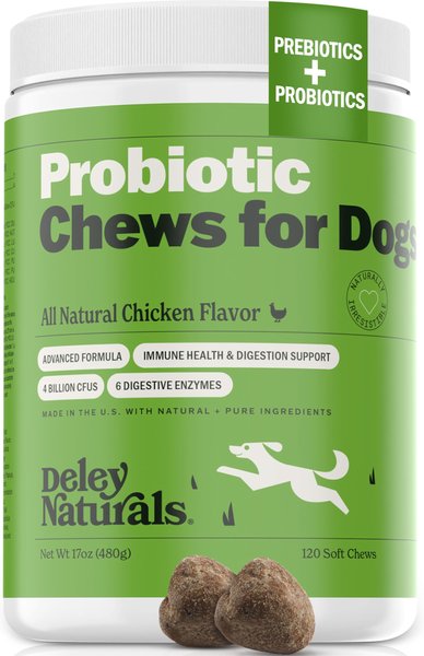 Show full view: Deley Naturals Advanced Probiotic Grain-Free Chicken Flavored Dog Supplement, 17-oz Canister, 120 Count slide 1 of 8