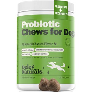 Deley Naturals Advanced Probiotic Grain-Free Chicken Flavored Dog Supplement, 17-oz Canister, 120 Count